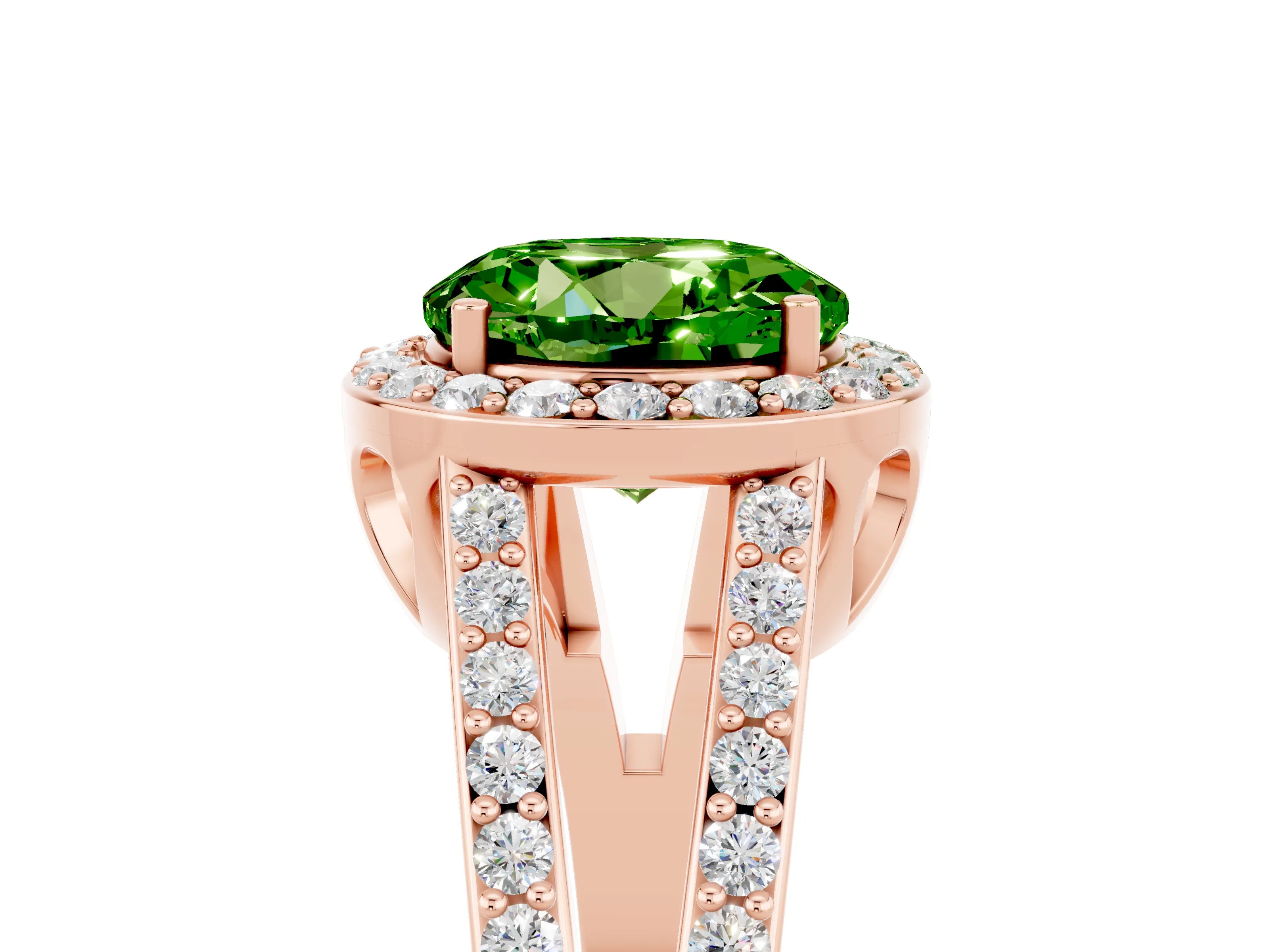 Rose gold Round Cut Peridot Halo Ring with Split Shank U-Prong Band and Four-Prong Setting_5