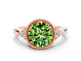 Rose gold Round Cut Peridot Halo Ring with Tapered Band and Four-Prong Setting