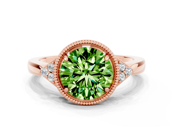 Rose gold Round Cut Peridot Halo Ring with Tapered Band and Four-Prong Setting