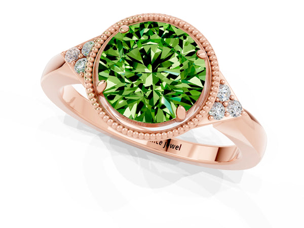 Rose gold Round Cut Peridot Halo Ring with Tapered Band and Four-Prong Setting