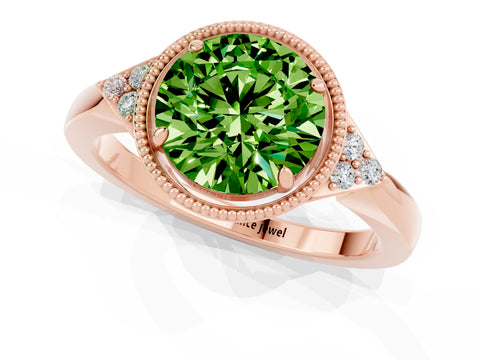 Rose gold Round Cut Peridot Halo Ring with Tapered Band and Four-Prong Setting_1