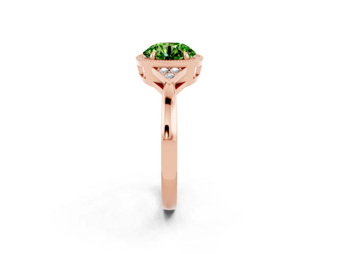 Rose gold Round Cut Peridot Halo Ring with Tapered Band and Four-Prong Setting_2
