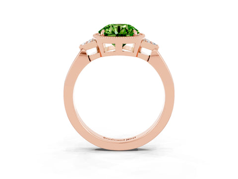 Rose gold Round Cut Peridot Halo Ring with Tapered Band and Four-Prong Setting_3