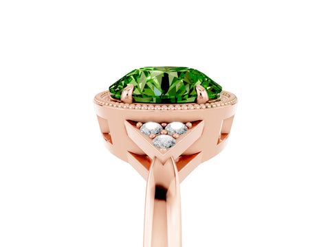 Rose gold Round Cut Peridot Halo Ring with Tapered Band and Four-Prong Setting_5