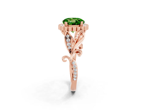 Rose gold Round Cut Peridot Halo Ring with Vintage Split Shank and Four-Prong Setting_35