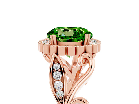 Rose gold Round Cut Peridot Halo Ring with Vintage Split Shank and Four-Prong Setting_38