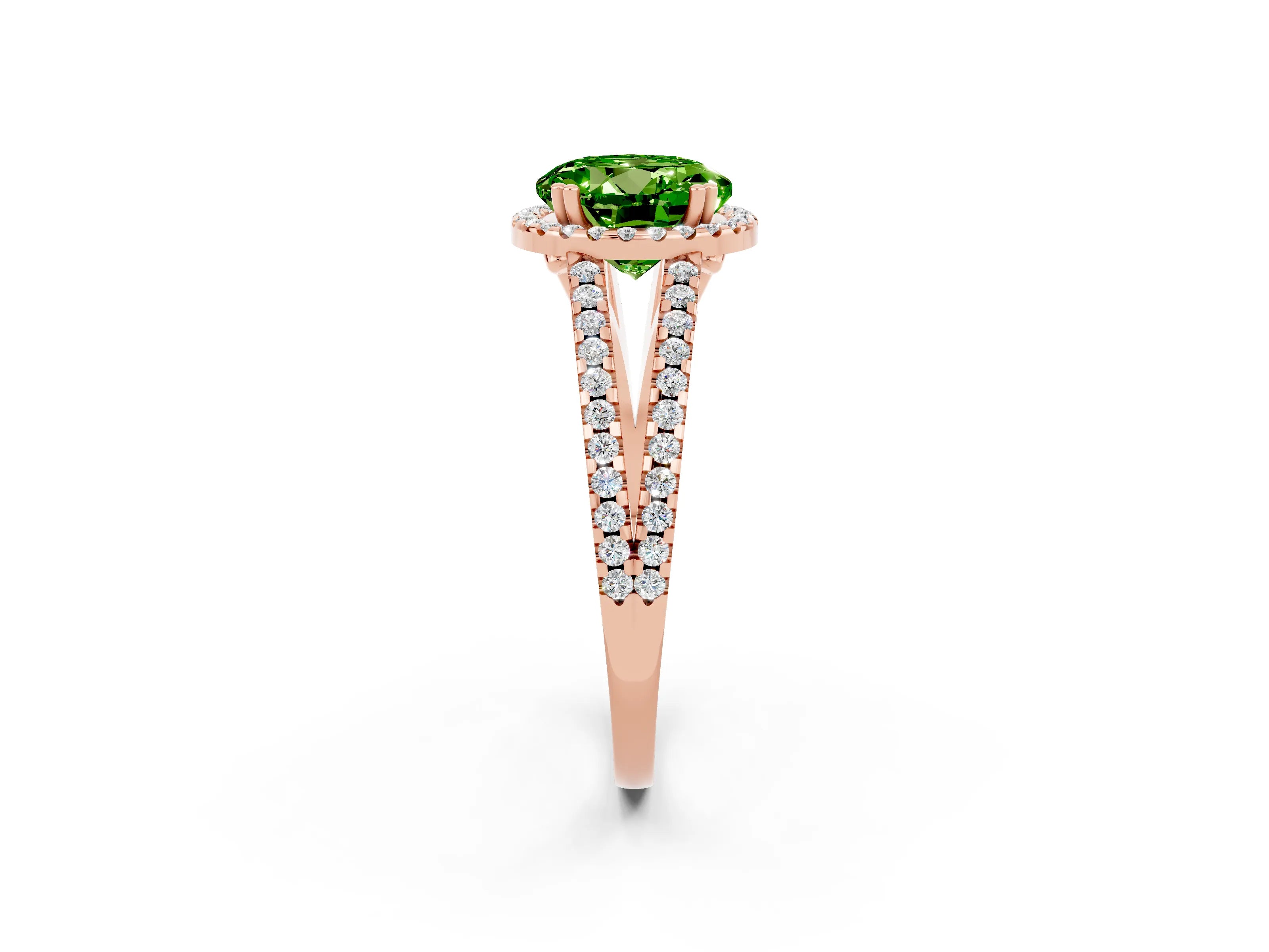 Rose gold Round Cut Peridot Halo Split Shank Engagement Ring_14