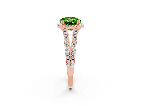 Rose gold Round Cut Peridot Halo Split Shank Engagement Ring