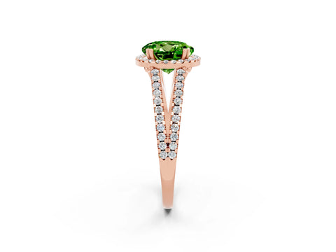 Rose gold Round Cut Peridot Halo Split Shank Engagement Ring_14
