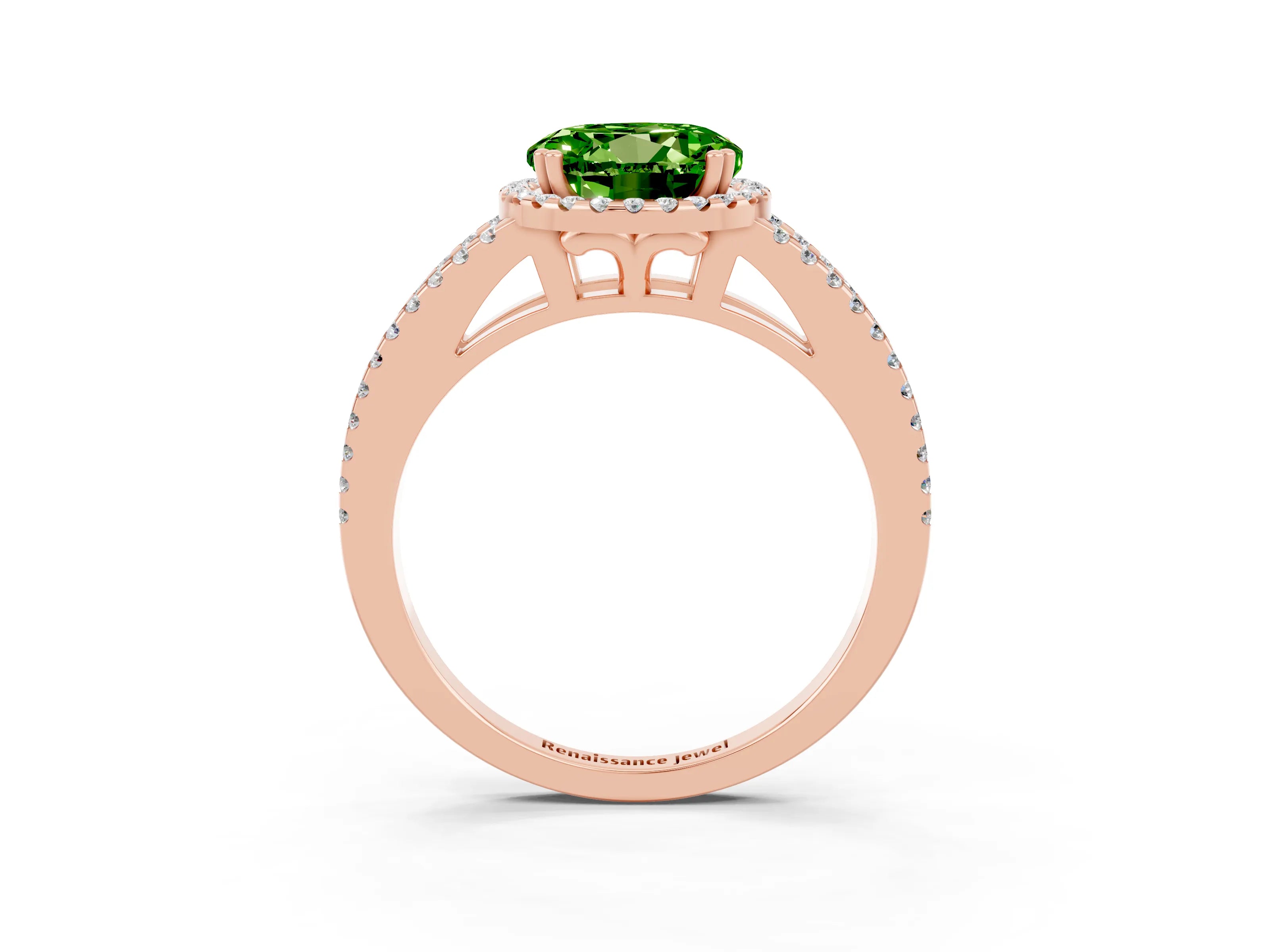 Rose gold Round Cut Peridot Halo Split Shank Engagement Ring_15