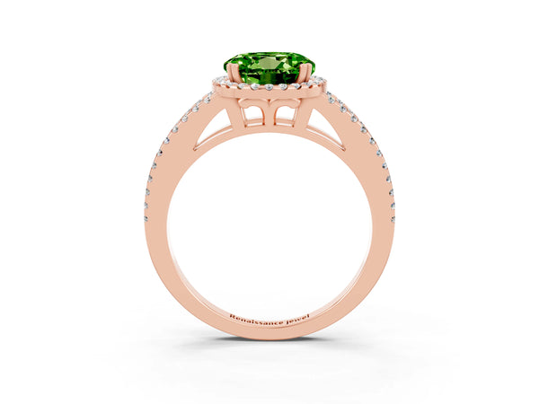 Rose gold Round Cut Peridot Halo Split Shank Engagement Ring