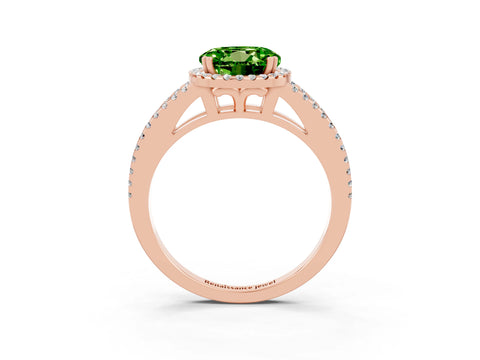 Rose gold Round Cut Peridot Halo Split Shank Engagement Ring_15