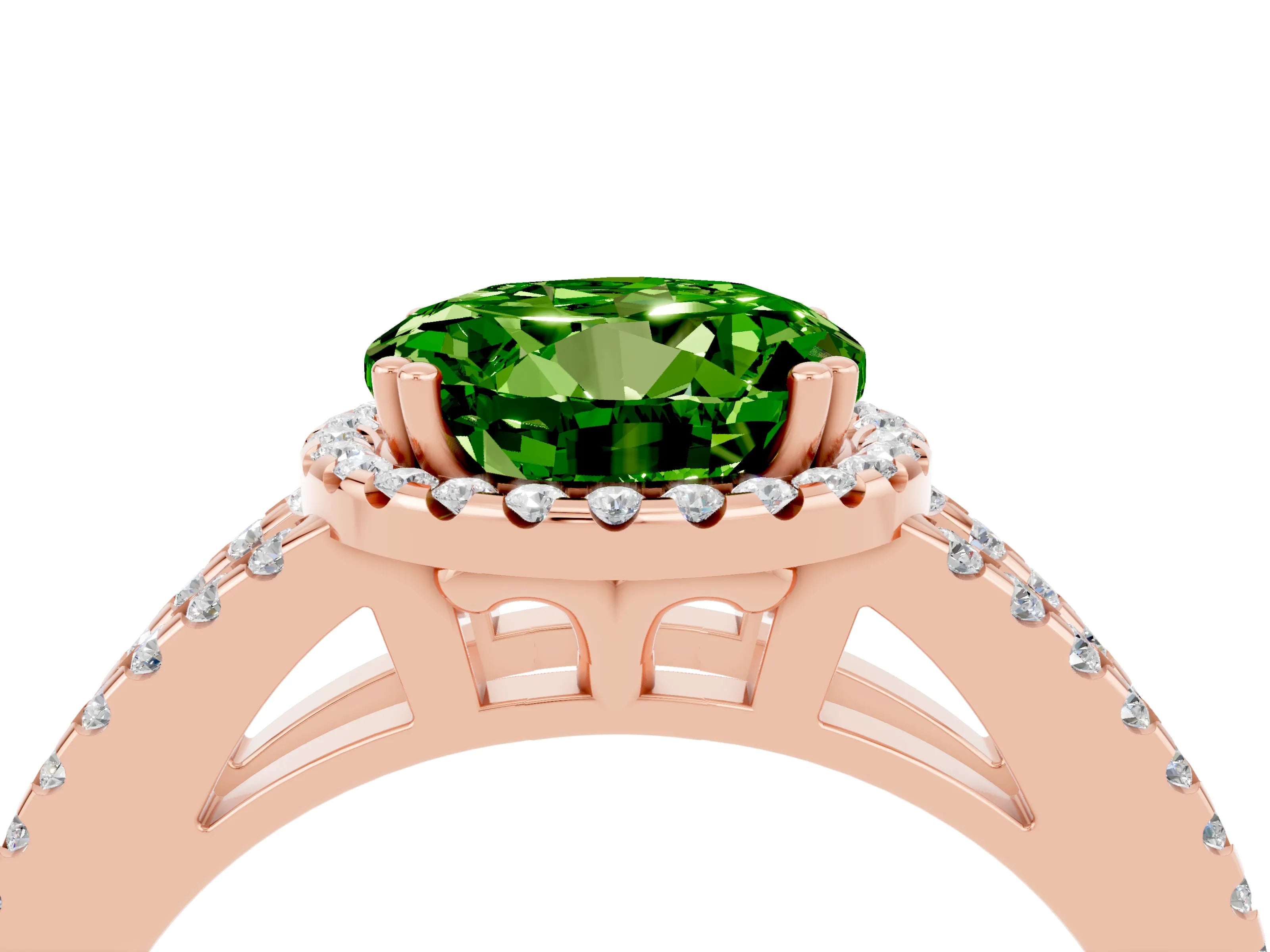 Rose gold Round Cut Peridot Halo Split Shank Engagement Ring_16