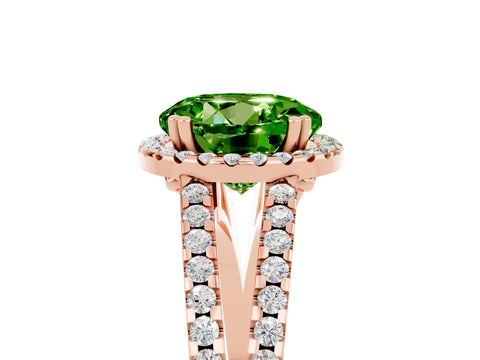 Rose gold Round Cut Peridot Halo Split Shank Engagement Ring_17