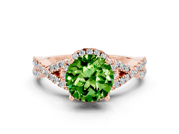 Rose gold Round Cut Peridot  Halo Twist Band Solitaire Prong Setting Ring