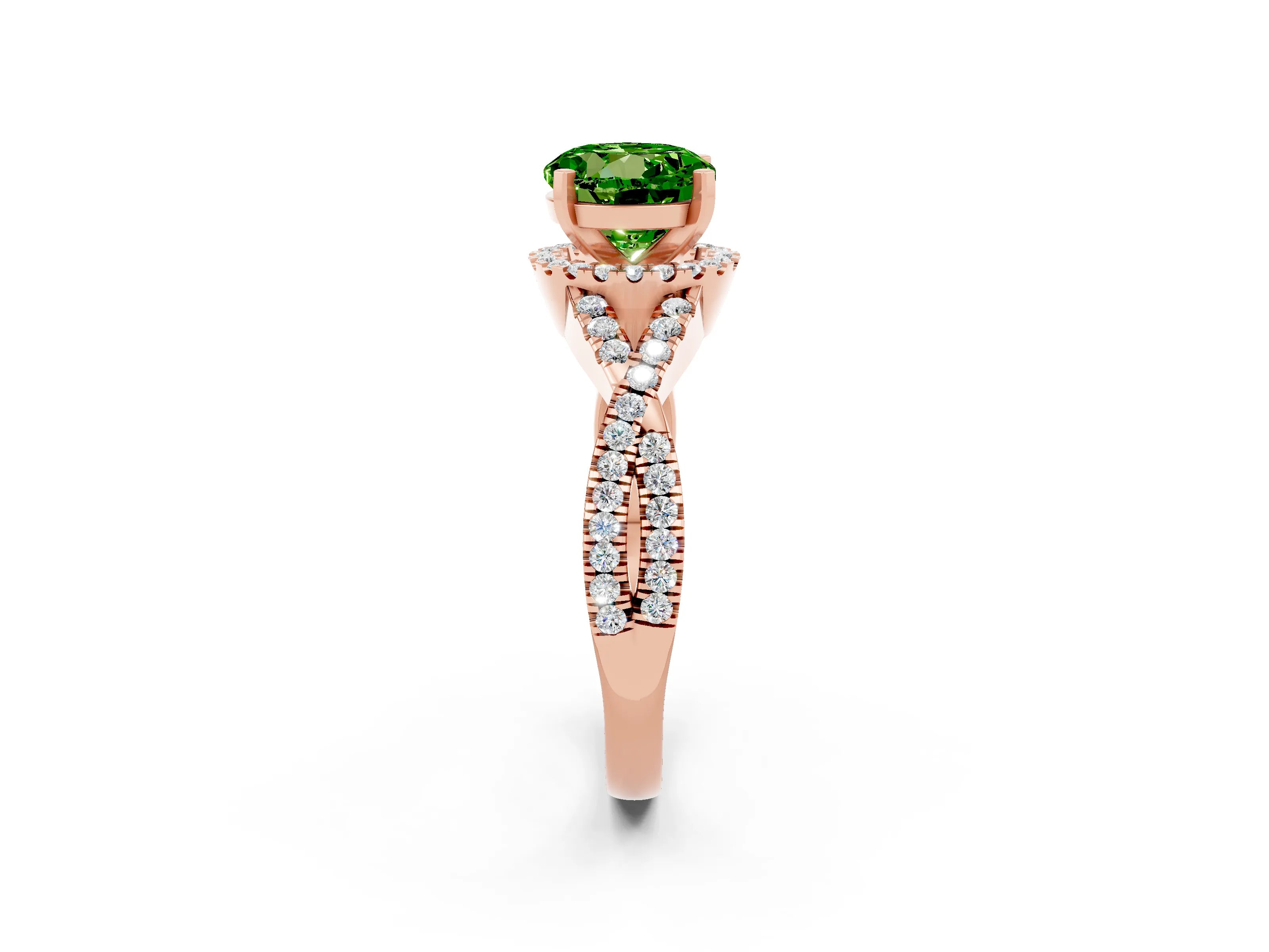 Rose gold Round Cut Peridot Halo Twist Band Solitaire Prong Setting Ring_2