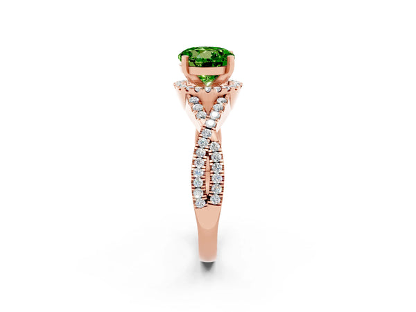 Rose gold Round Cut Peridot  Halo Twist Band Solitaire Prong Setting Ring