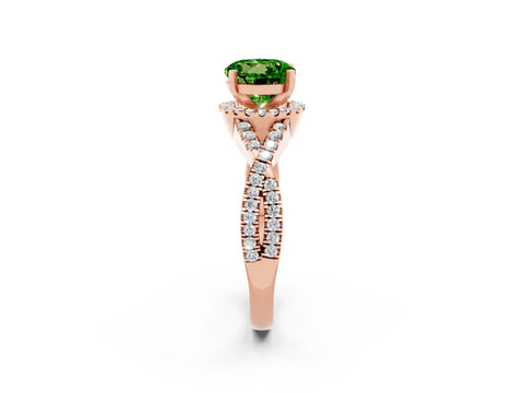 Rose gold Round Cut Peridot Halo Twist Band Solitaire Prong Setting Ring_2