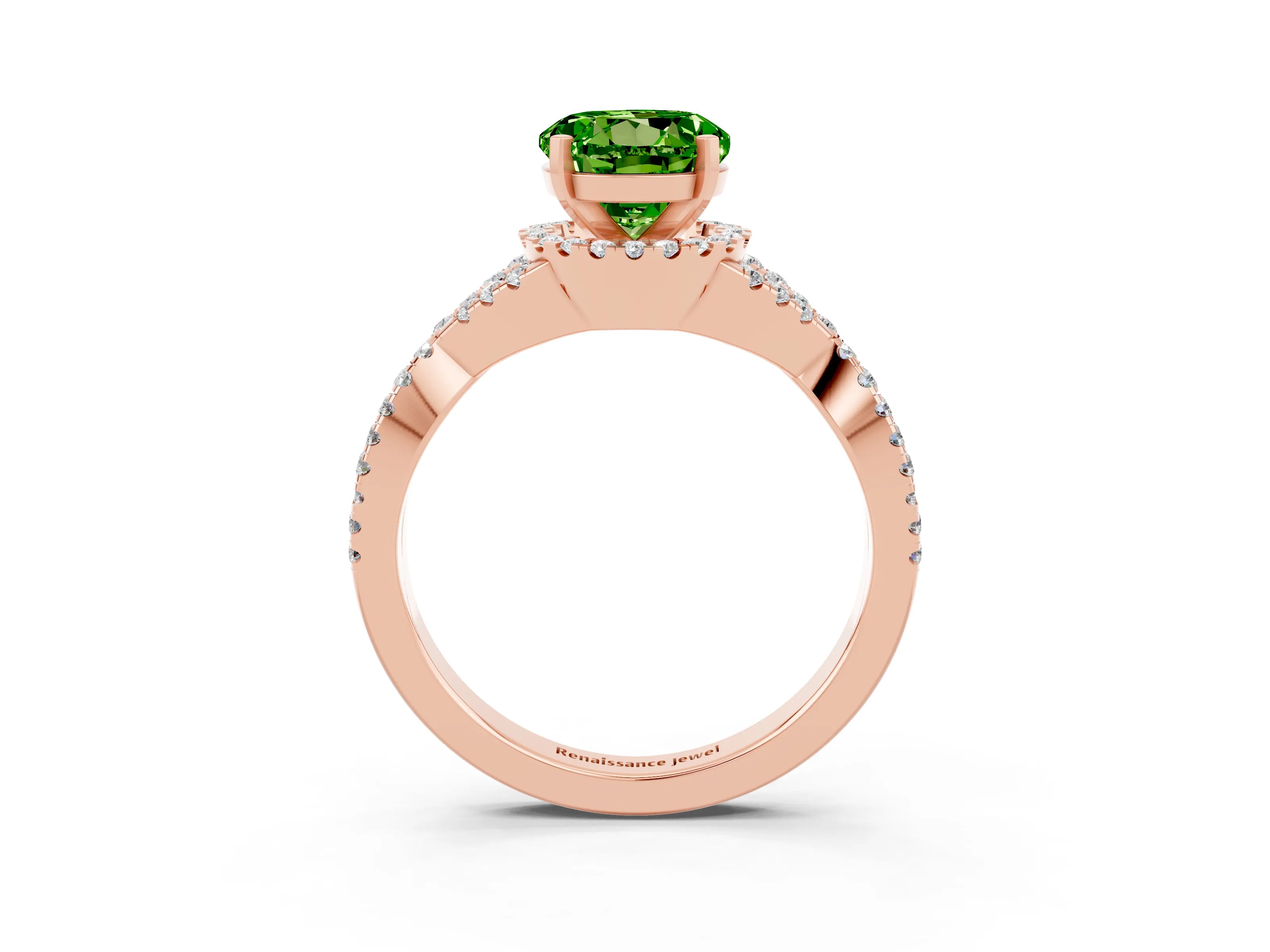Rose gold Round Cut Peridot Halo Twist Band Solitaire Prong Setting Ring_3
