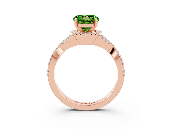Rose gold Round Cut Peridot  Halo Twist Band Solitaire Prong Setting Ring
