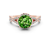 Rose gold Round Cut Peridot  Halo Twist Band Solitaire Prong Setting Ring_36