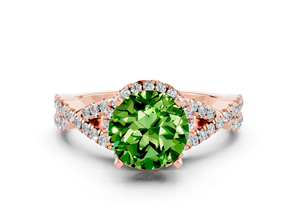 Rose gold Round Cut Peridot  Halo Twist Band Solitaire Prong Setting Ring