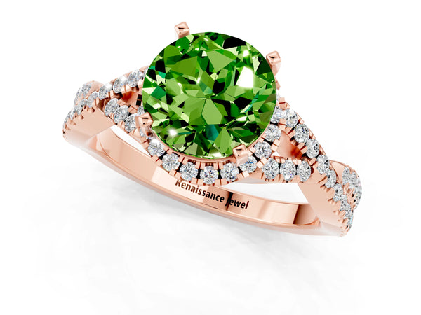 Rose gold Round Cut Peridot  Halo Twist Band Solitaire Prong Setting Ring