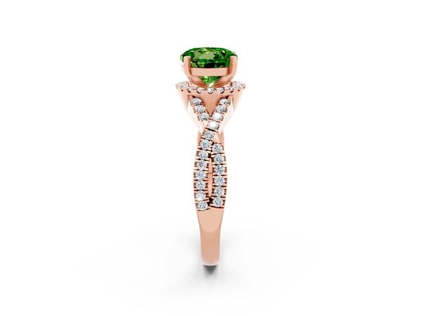 Rose gold Round Cut Peridot  Halo Twist Band Solitaire Prong Setting Ring