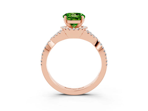 Rose gold Round Cut Peridot Halo Twist Band Solitaire Prong Setting Ring_3