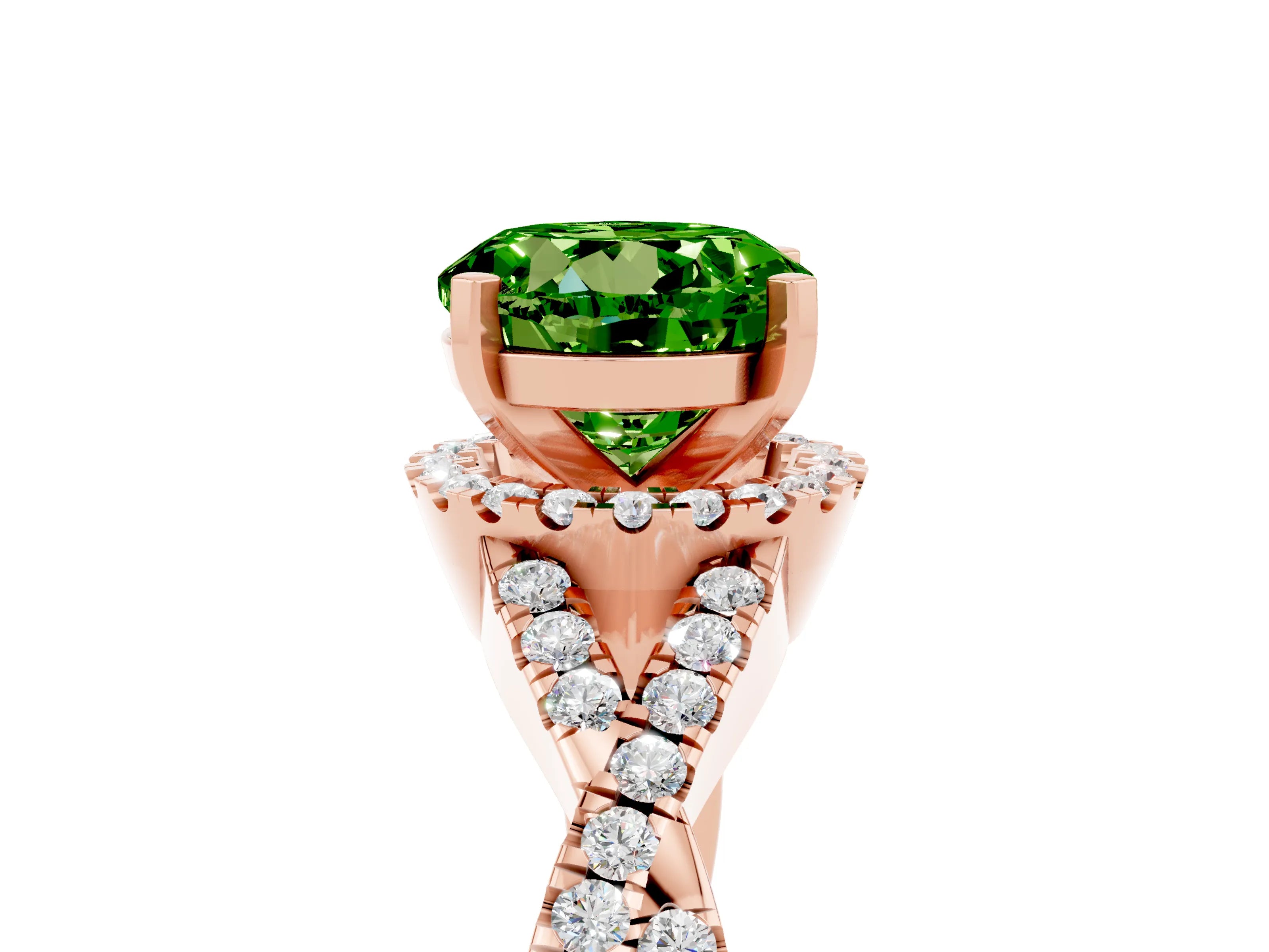 Rose gold Round Cut Peridot Halo Twist Band Solitaire Prong Setting Ring_5