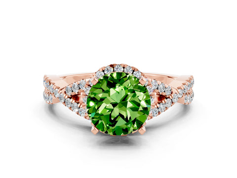 Rose gold Round Cut Peridot Halo Twist Band Solitaire Prong Setting Ring