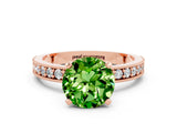 Rose gold Round Cut Peridot Milgrain Pavé Engagement Ring with Four-Prong Setting