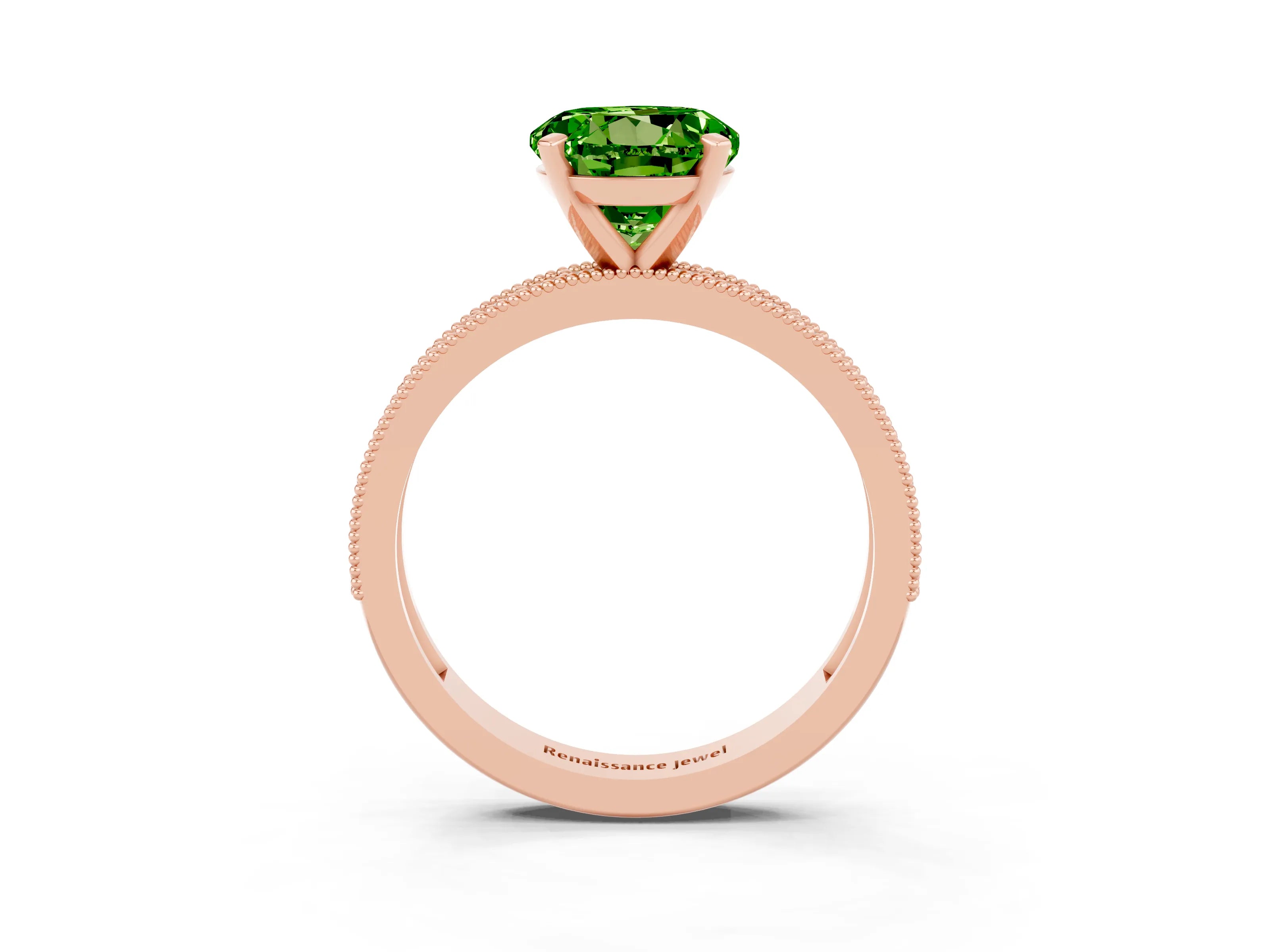 Rose gold Round Cut Peridot Milgrain Pavé Engagement Ring with Four-Prong Setting_3