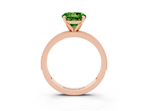 Rose gold Round Cut Peridot Milgrain Pavé Engagement Ring with Four-Prong Setting_3