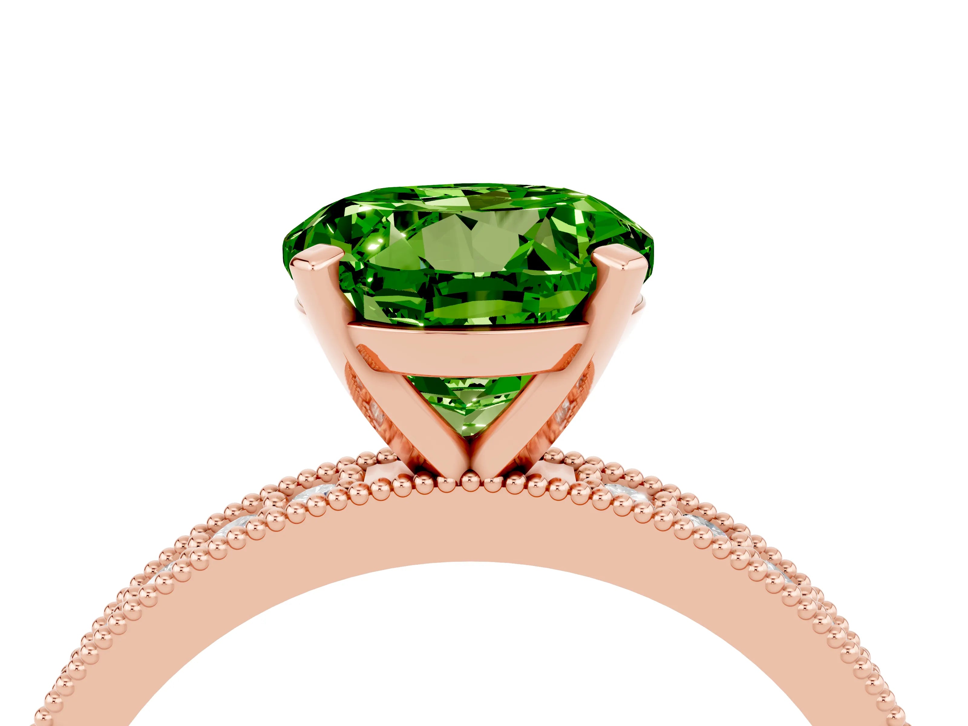 Rose gold Round Cut Peridot Milgrain Pavé Engagement Ring with Four-Prong Setting_4