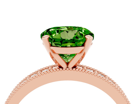 Rose gold Round Cut Peridot Milgrain Pavé Engagement Ring with Four-Prong Setting_4