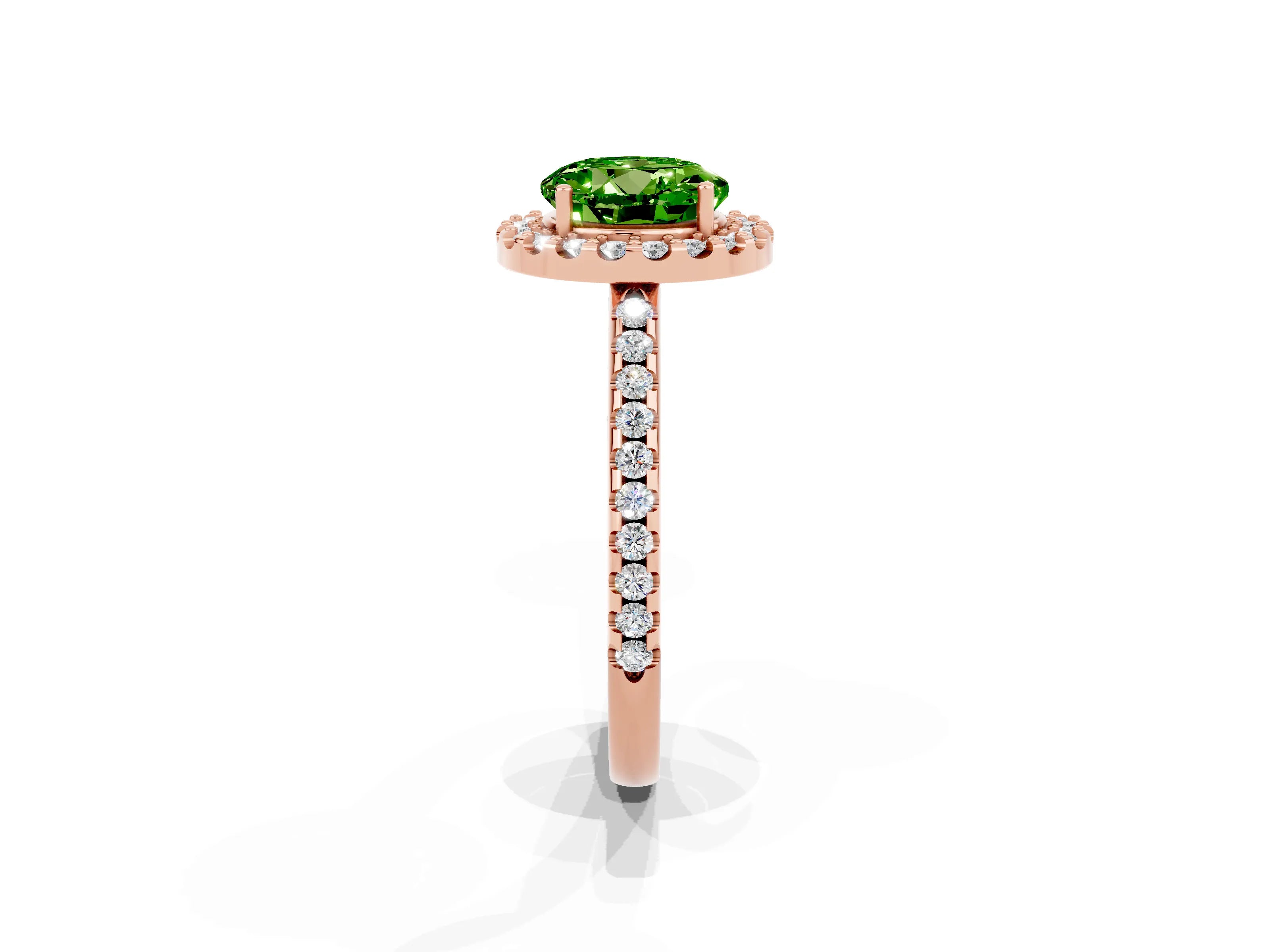 Rose gold Round Cut Peridot Pavé Halo Ring with Four-Prong Setting_13