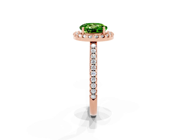 Rose gold Round Cut Peridot Pavé Halo Ring with Four-Prong Setting