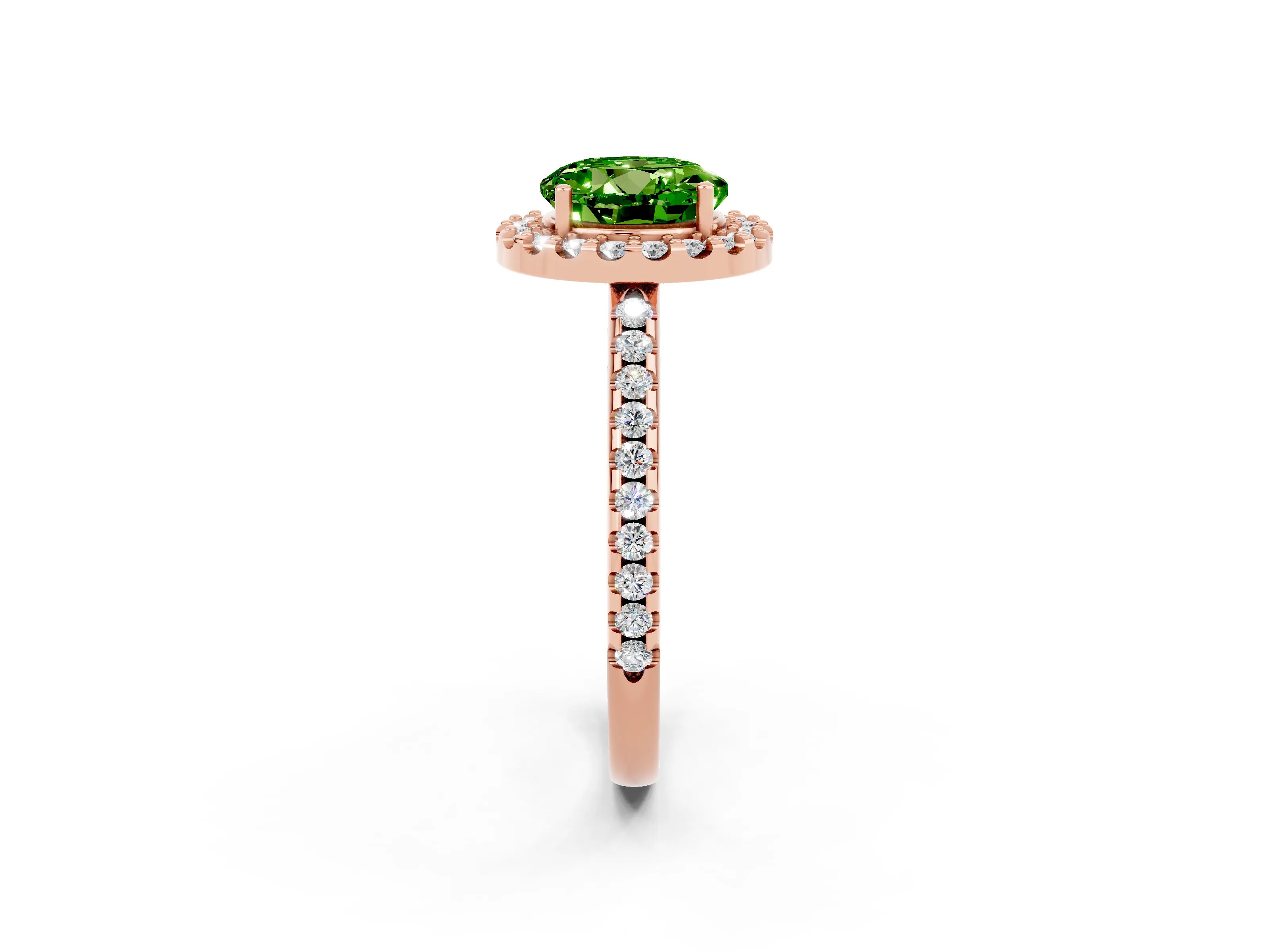 Rose gold Round Cut Peridot Pavé Halo Ring with Four-Prong Setting_14