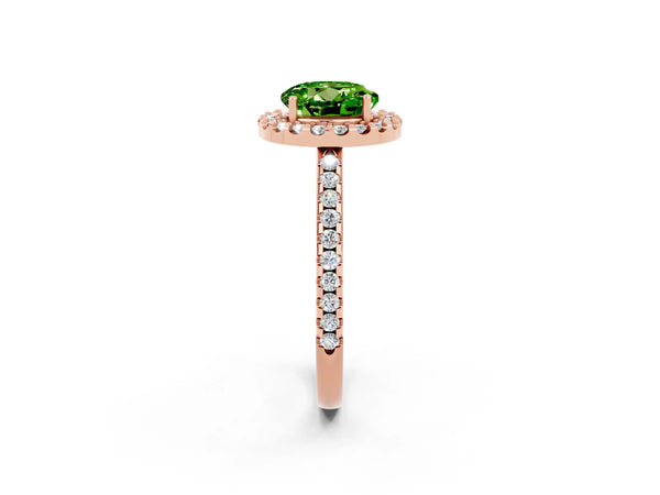 Rose gold Round Cut Peridot Pavé Halo Ring with Four-Prong Setting