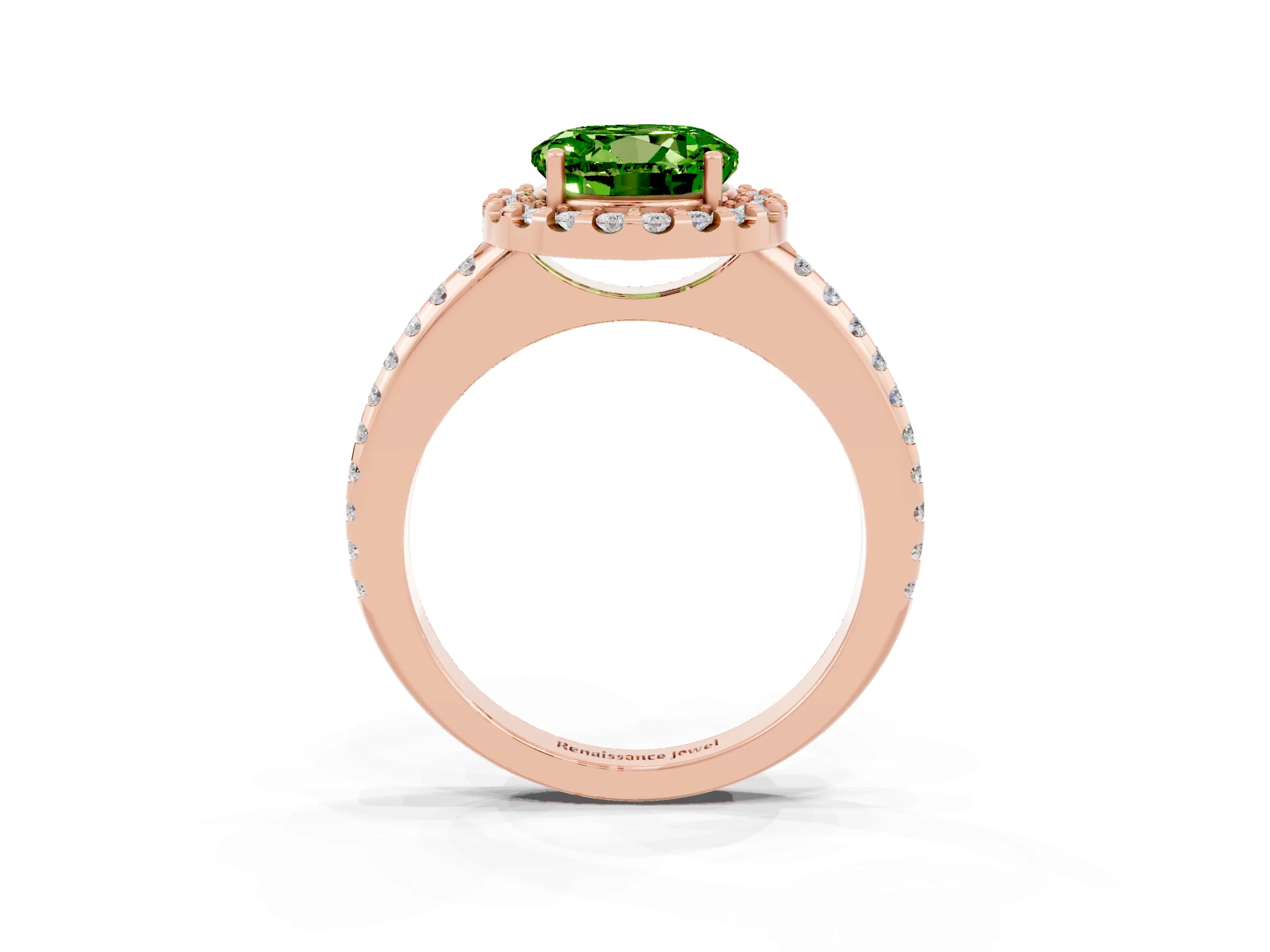 Rose gold Round Cut Peridot Pavé Halo Ring with Four-Prong Setting_15