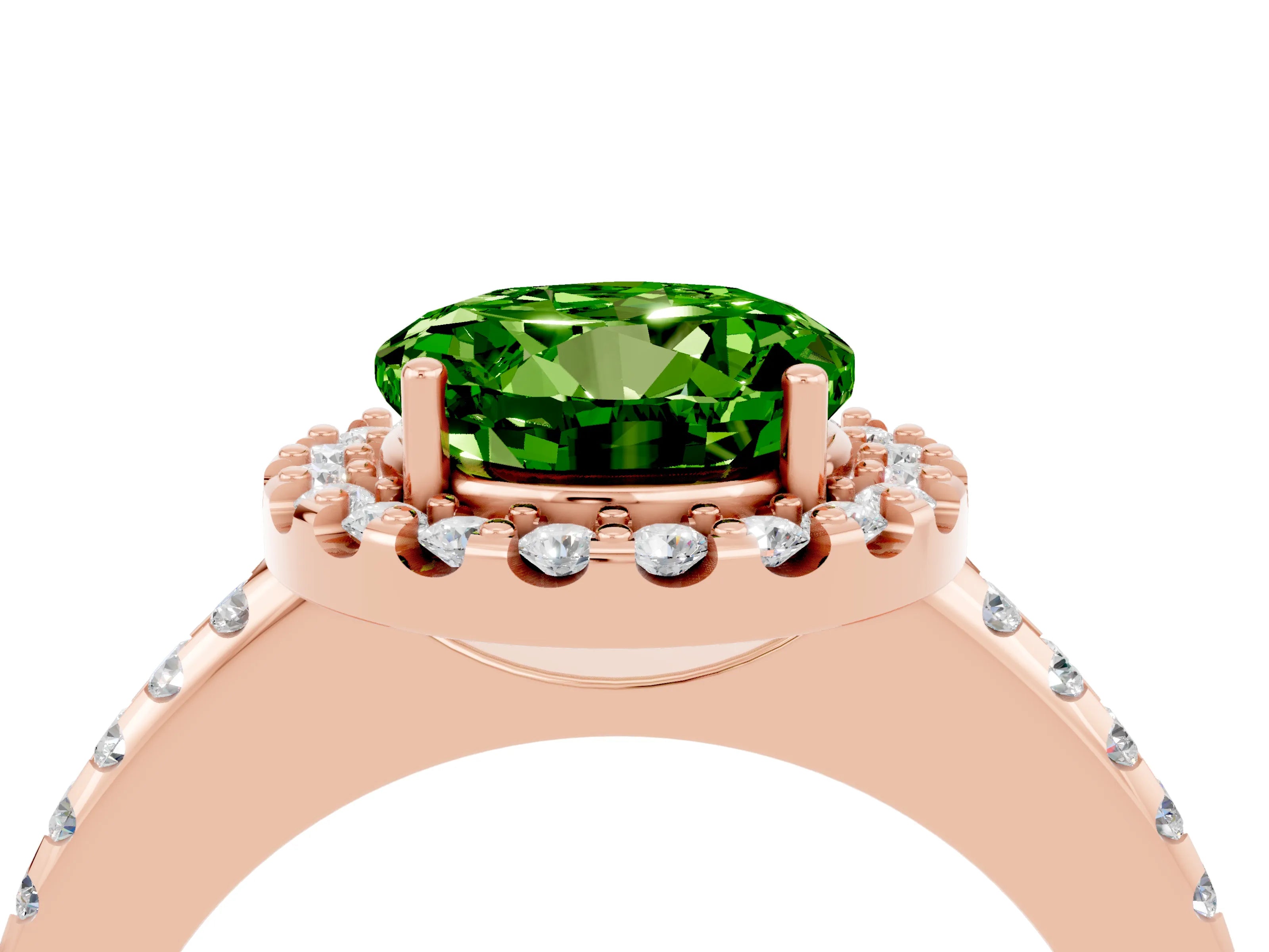 Rose gold Round Cut Peridot Pavé Halo Ring with Four-Prong Setting_16