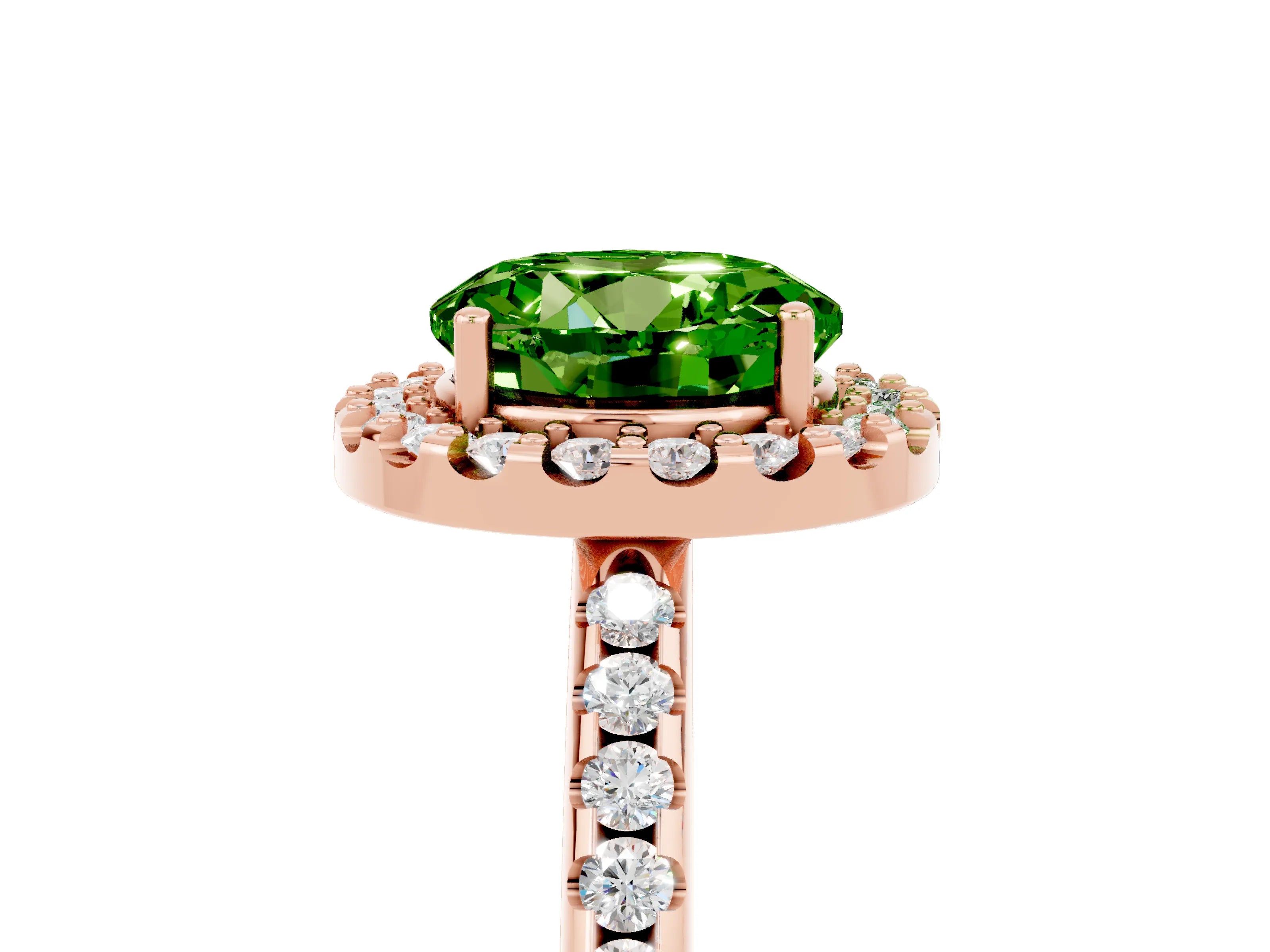 Rose gold Round Cut Peridot Pavé Halo Ring with Four-Prong Setting_17