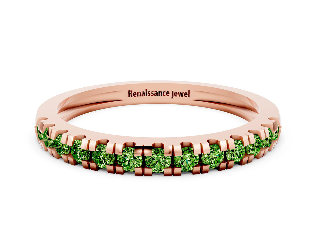 Rose gold Round Cut Peridot Pavé Set Thin Band