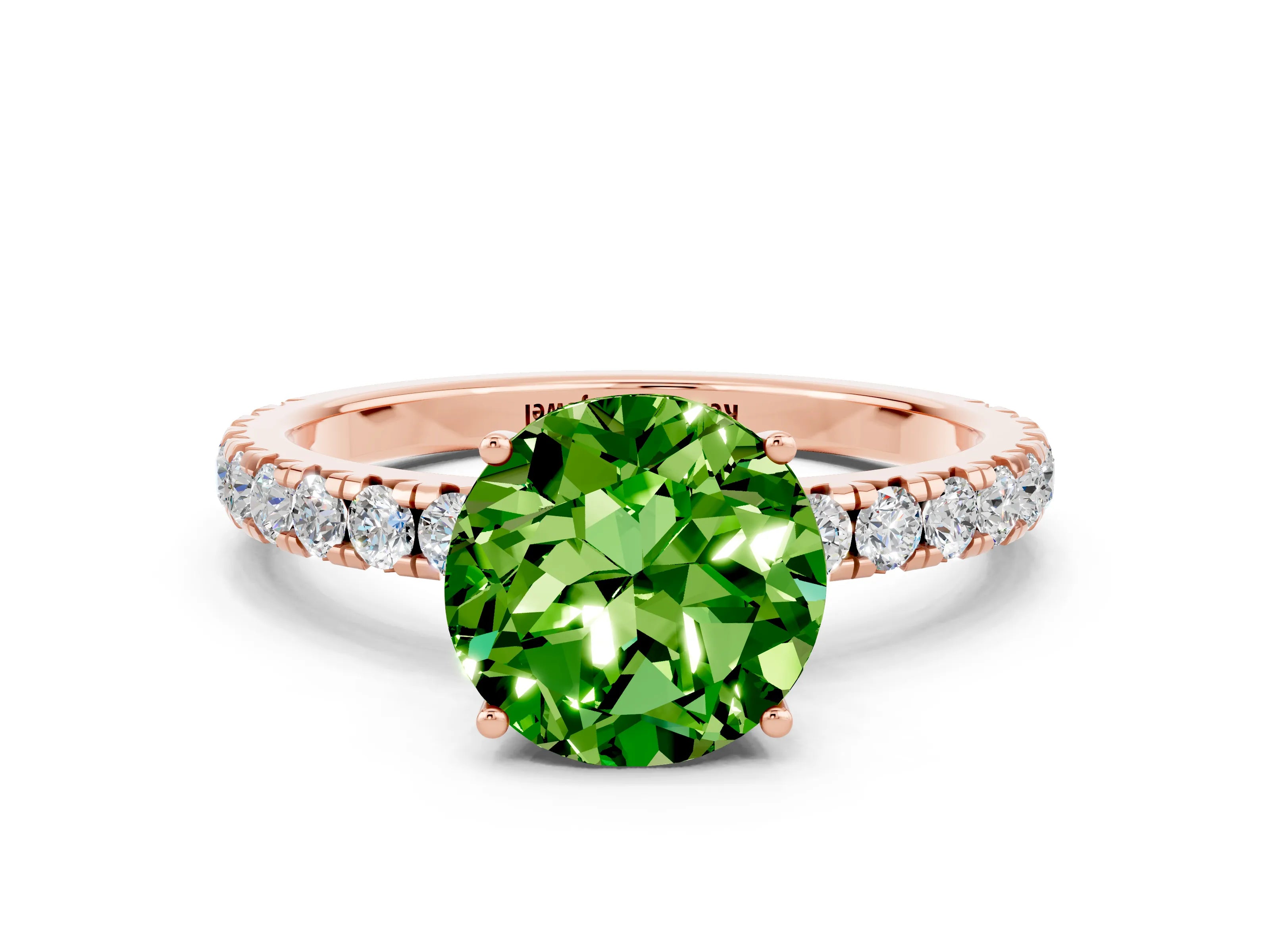 Rose gold Round Cut Peridot Pavé Solitaire Engagement Ring with Four-Prong Setting_12