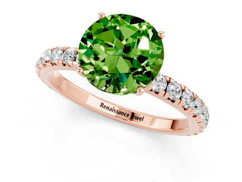 Rose gold Round Cut Peridot Pavé Solitaire Engagement Ring with Four-Prong Setting_13