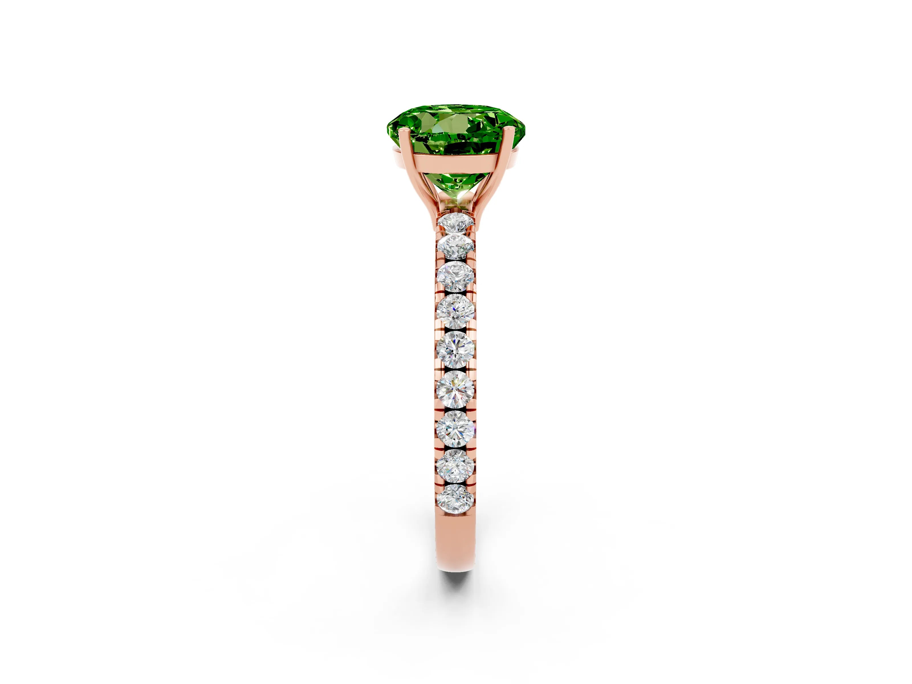 Rose gold Round Cut Peridot Pavé Solitaire Engagement Ring with Four-Prong Setting_14