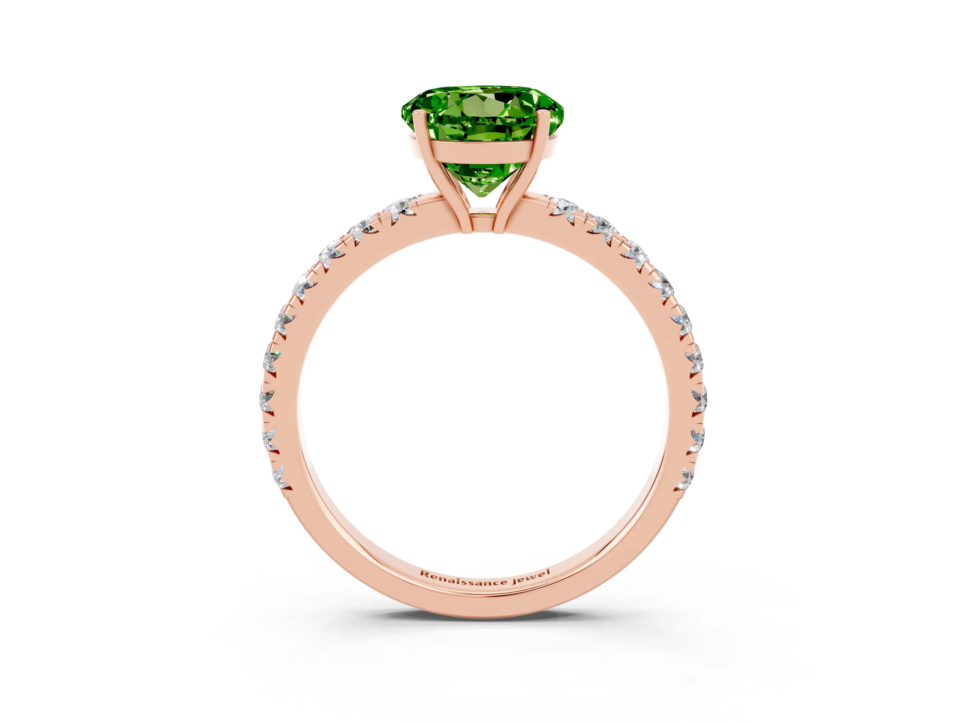 Rose gold Round Cut Peridot Pavé Solitaire Engagement Ring with Four-Prong Setting_15