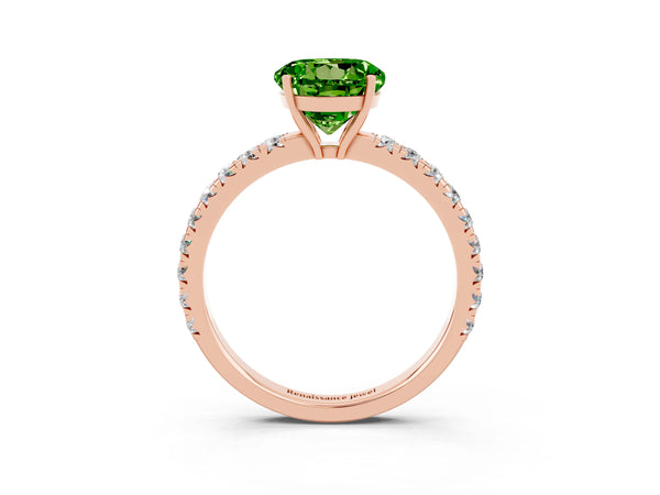 Rose gold Round Cut Peridot Pavé Solitaire Engagement Ring with Four-Prong Setting