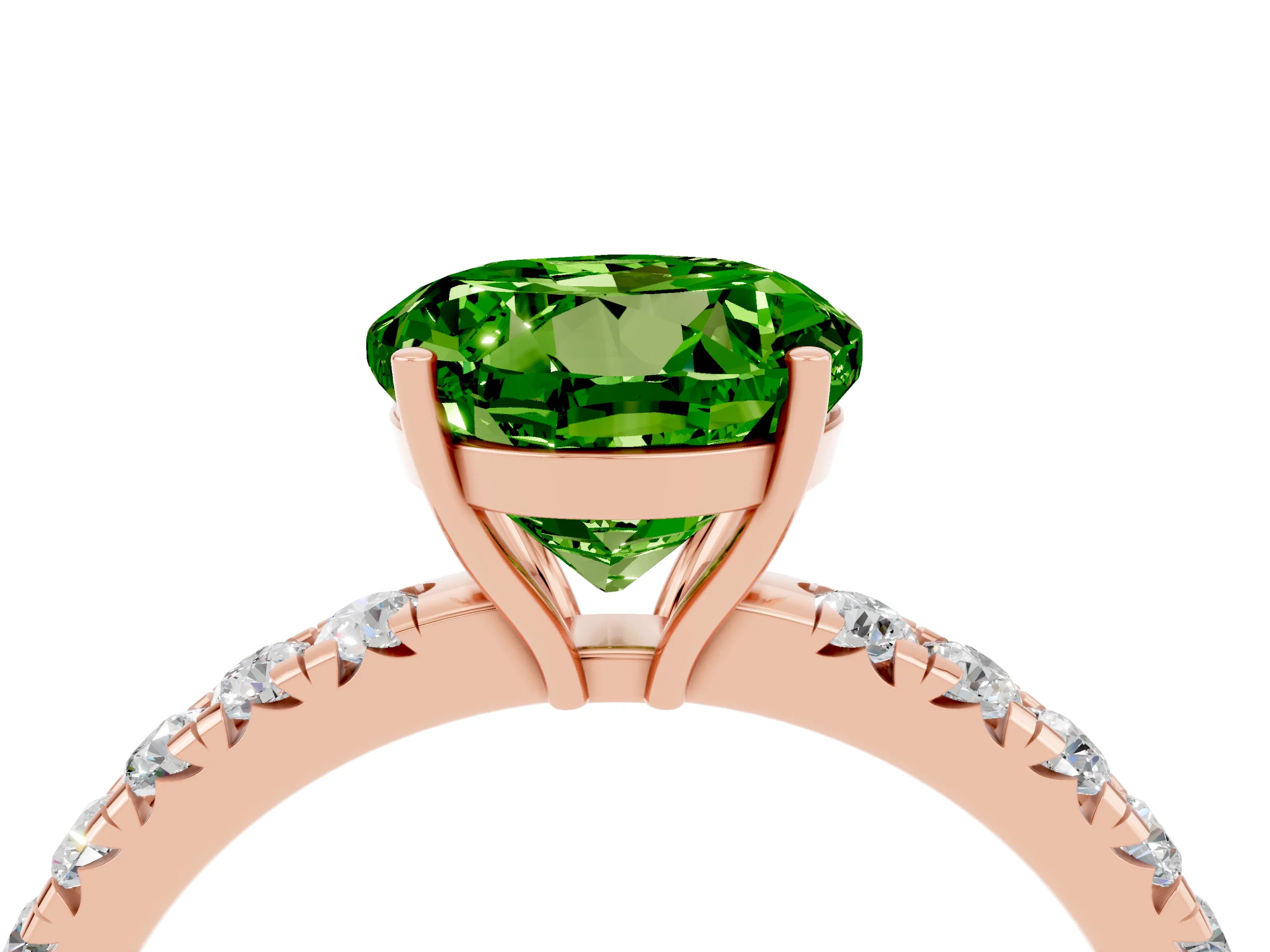 Rose gold Round Cut Peridot Pavé Solitaire Engagement Ring with Four-Prong Setting_16